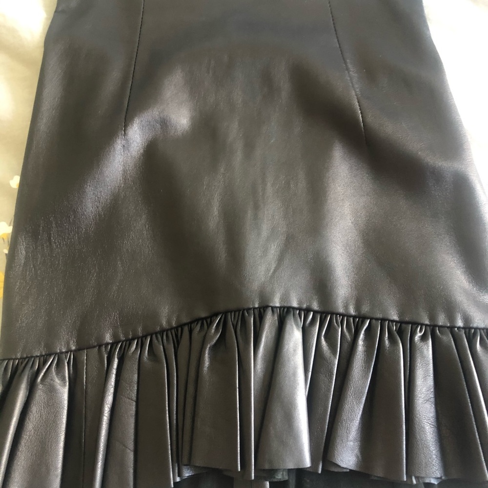 Black leather skirt new 36 high waist ruffles